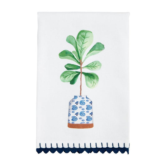 Fig Leaf Blue Potted Plant Towel