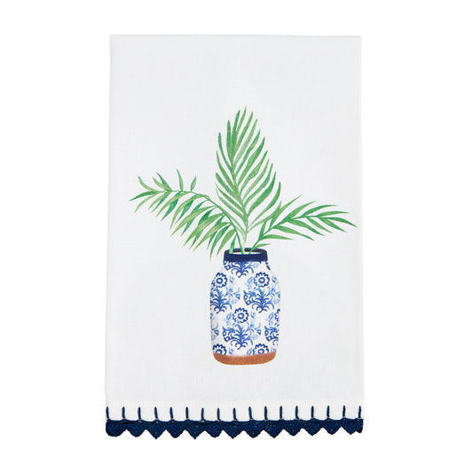 Palm Leaf Blue Potted Plant Towel