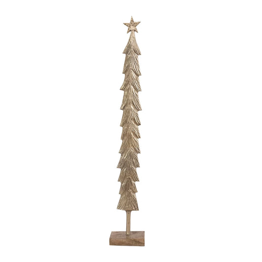 Cast Metal Christmas Tree w/ Mango Wood Base