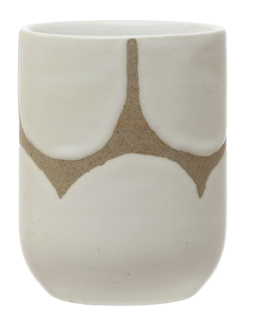 Hand-Painted Stoneware Cup with Scallop Design