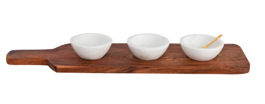 Wood Tray with Three Bowls